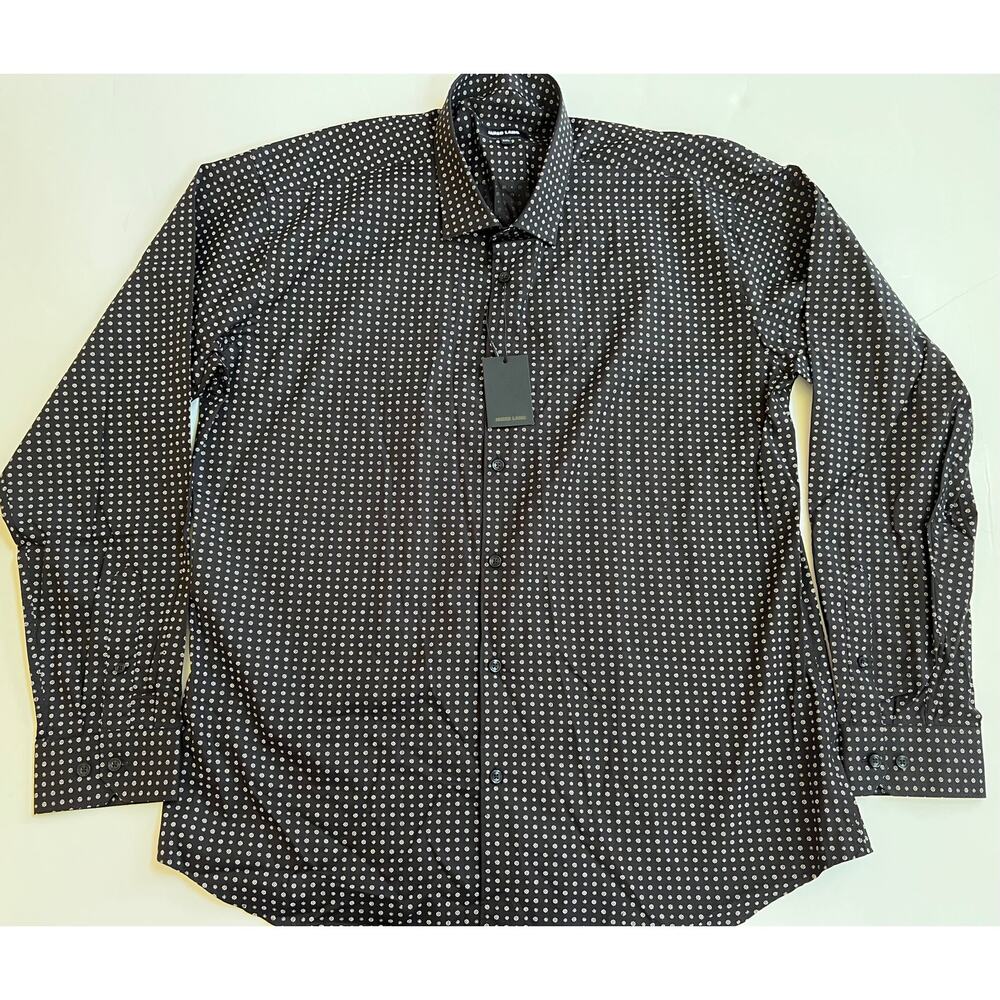 Jared Lang Men's Trim Fit Flowers Black Button-Up Shirt T-560 Size 2XL